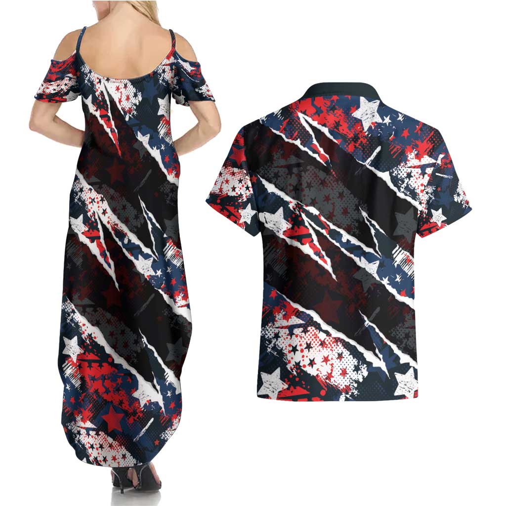 No Kings In America Since 1776 Couples Matching Summer Maxi Dress and Hawaiian Shirt Grunge Style - Wonder Print Shop