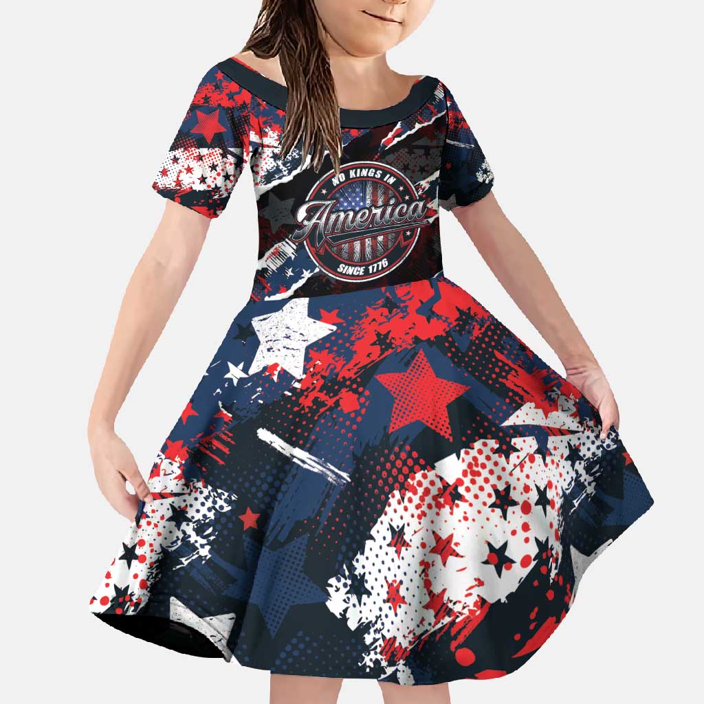 No Kings In America Since 1776 Family Matching Long Sleeve Bodycon Dress and Hawaiian Shirt Grunge Style - Wonder Print Shop