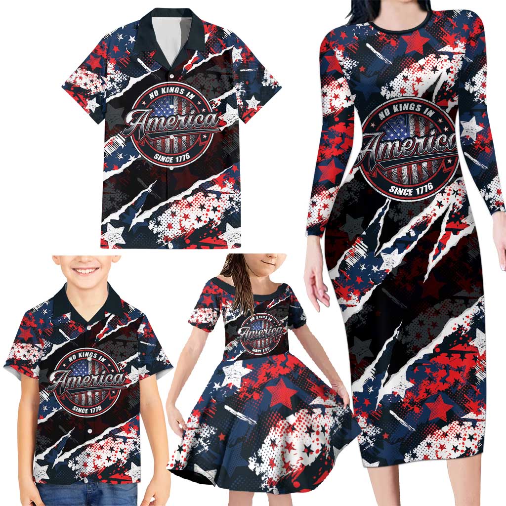 No Kings In America Since 1776 Family Matching Long Sleeve Bodycon Dress and Hawaiian Shirt Grunge Style - Wonder Print Shop