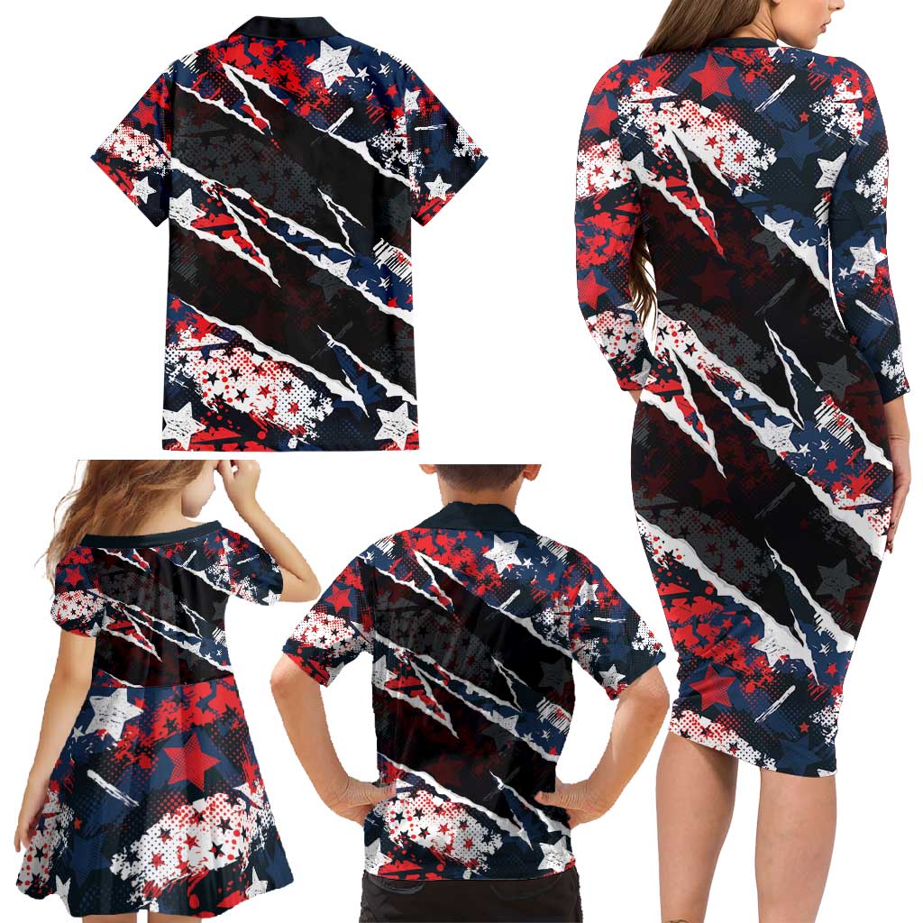 No Kings In America Since 1776 Family Matching Long Sleeve Bodycon Dress and Hawaiian Shirt Grunge Style - Wonder Print Shop