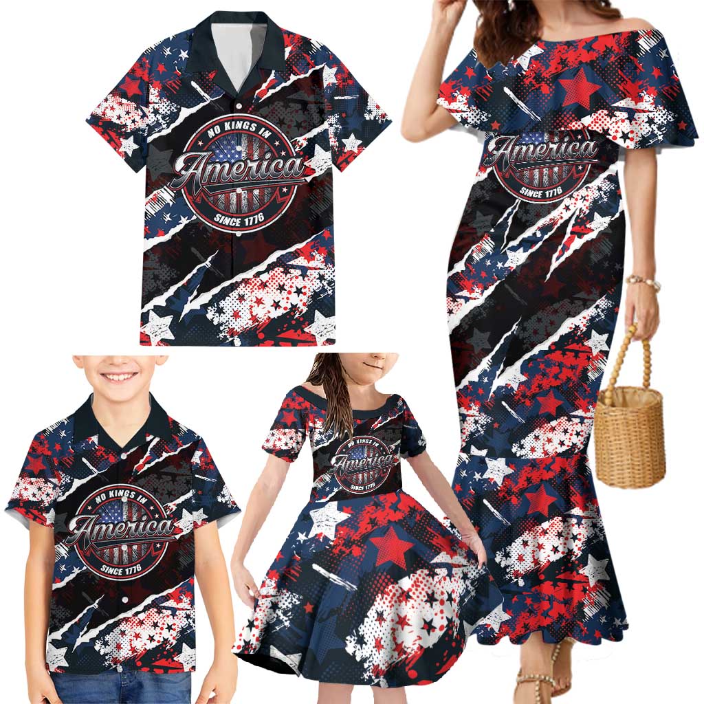 No Kings In America Since 1776 Family Matching Mermaid Dress and Hawaiian Shirt Grunge Style - Wonder Print Shop