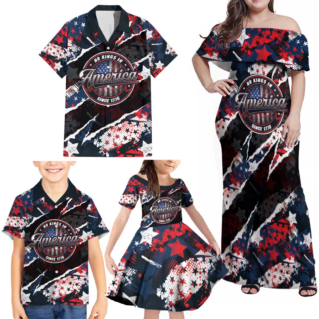 No Kings In America Since 1776 Family Matching Off Shoulder Maxi Dress and Hawaiian Shirt Grunge Style - Wonder Print Shop