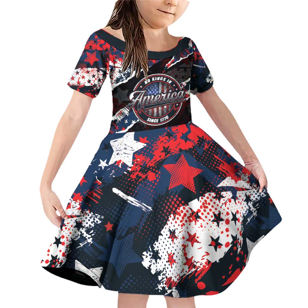 No Kings In America Since 1776 Family Matching Off Shoulder Short Dress and Hawaiian Shirt Grunge Style - Wonder Print Shop