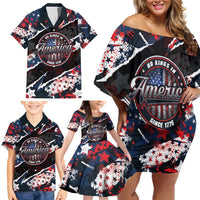 No Kings In America Since 1776 Family Matching Off Shoulder Short Dress and Hawaiian Shirt Grunge Style - Wonder Print Shop