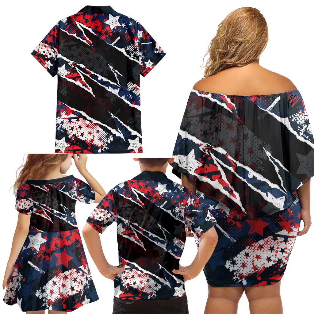 No Kings In America Since 1776 Family Matching Off Shoulder Short Dress and Hawaiian Shirt Grunge Style - Wonder Print Shop