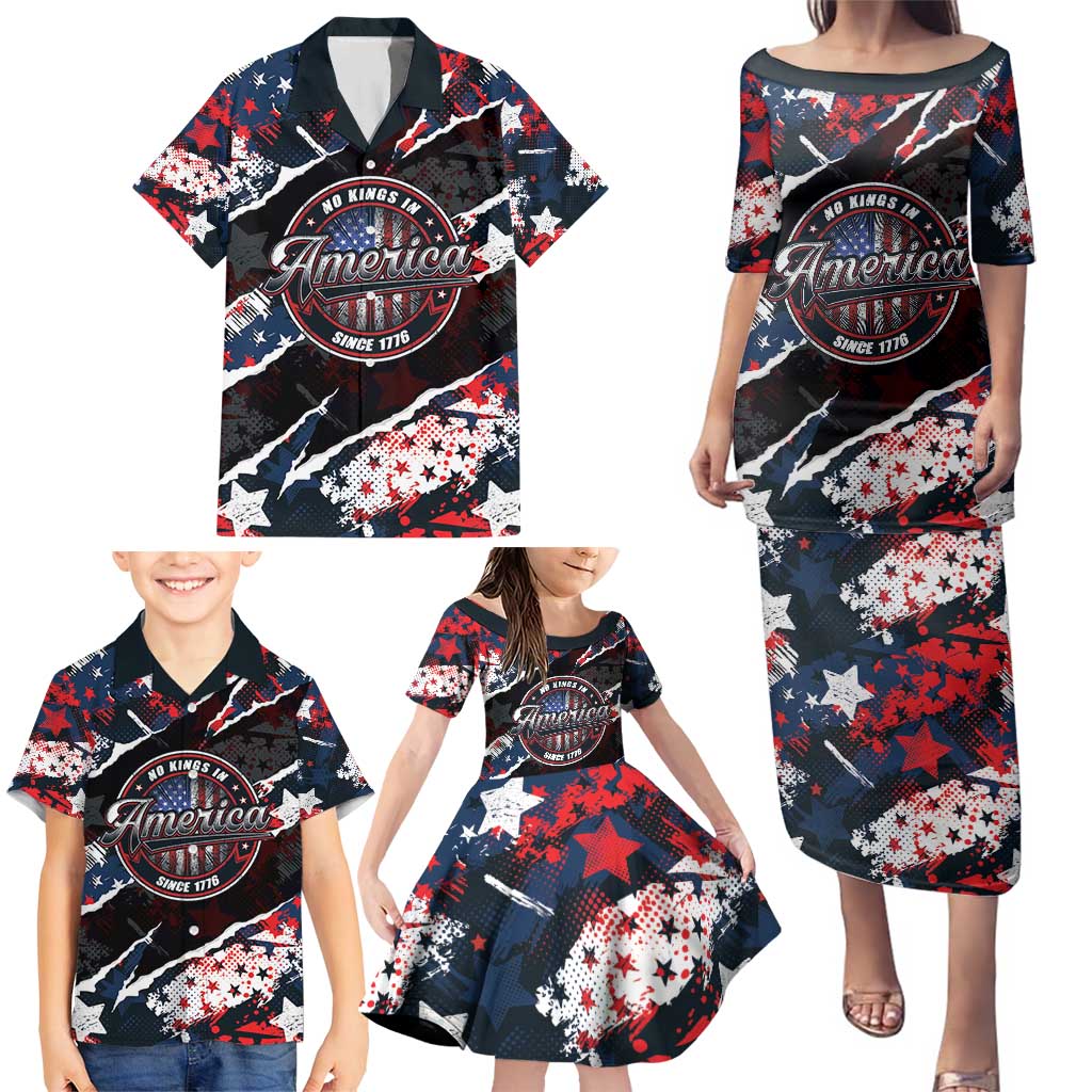 No Kings In America Since 1776 Family Matching Puletasi and Hawaiian Shirt Grunge Style - Wonder Print Shop