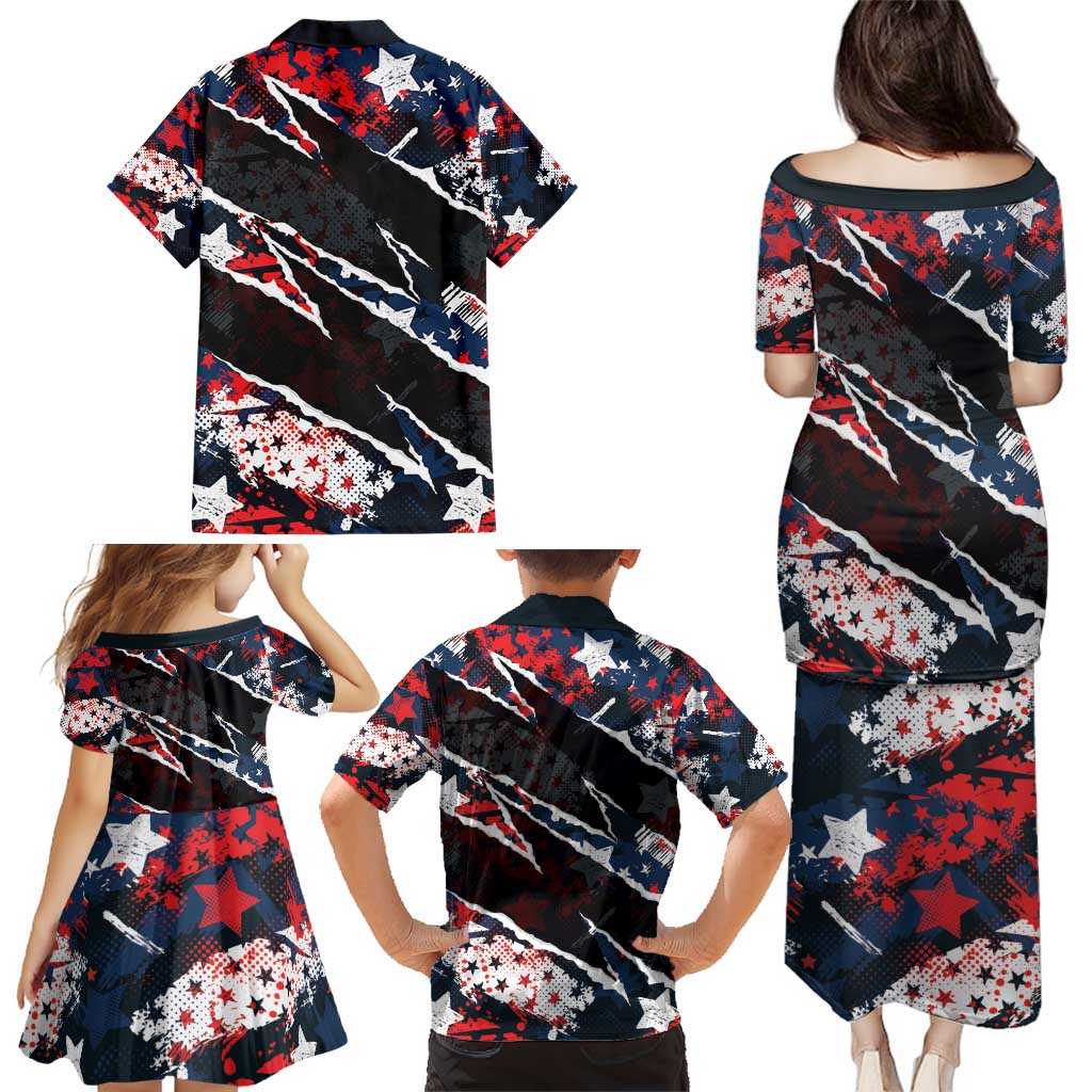 No Kings In America Since 1776 Family Matching Puletasi and Hawaiian Shirt Grunge Style - Wonder Print Shop