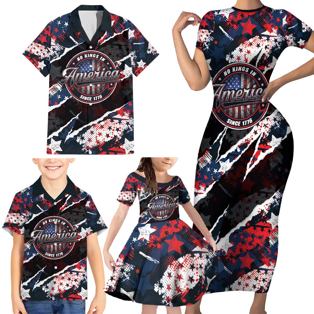 No Kings In America Since 1776 Family Matching Short Sleeve Bodycon Dress and Hawaiian Shirt Grunge Style - Wonder Print Shop