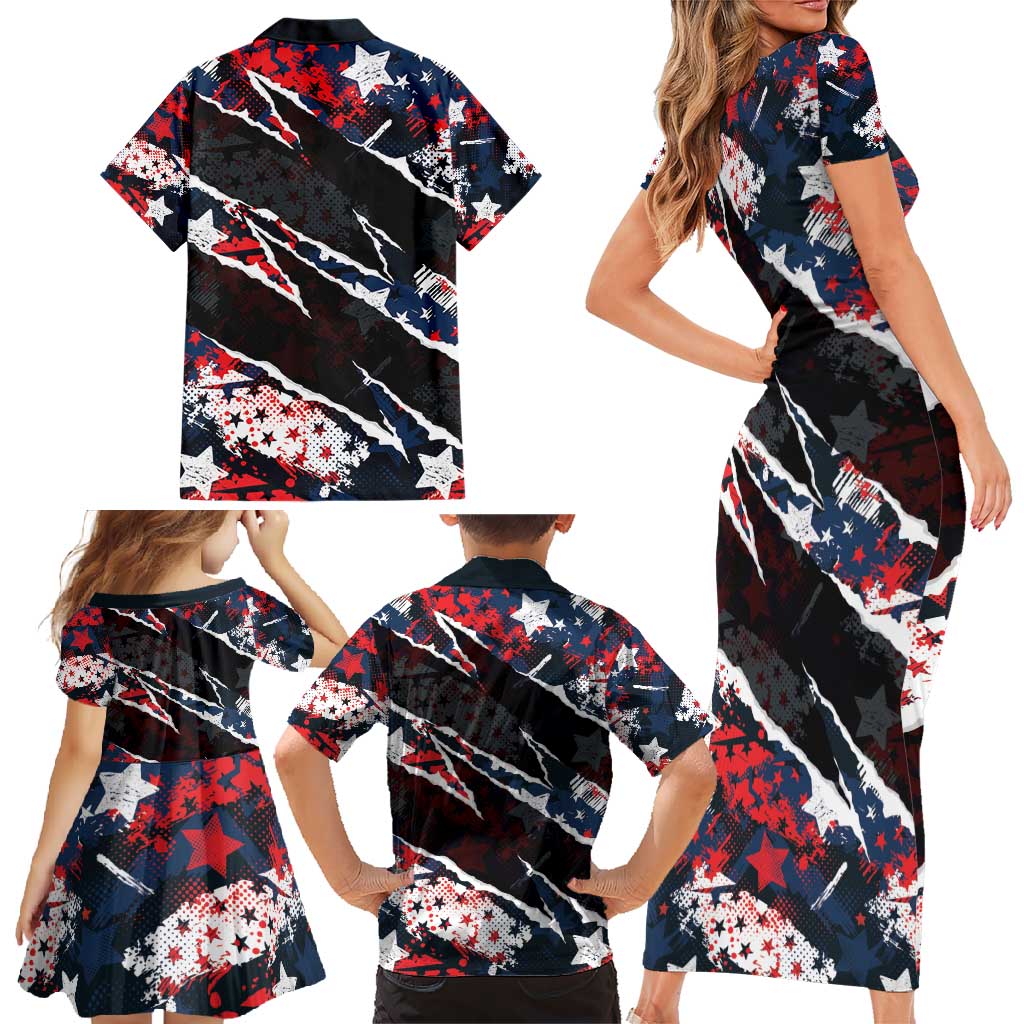 No Kings In America Since 1776 Family Matching Short Sleeve Bodycon Dress and Hawaiian Shirt Grunge Style - Wonder Print Shop