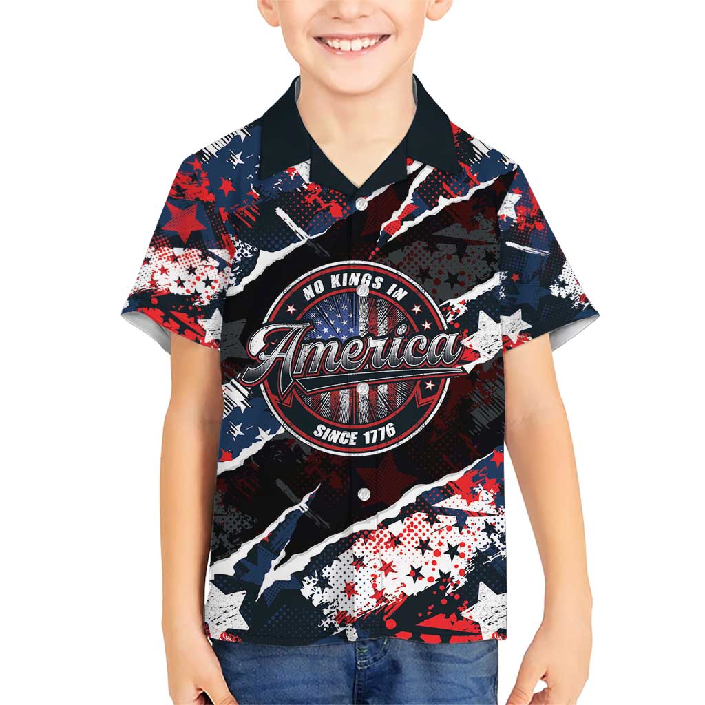 No Kings In America Since 1776 Family Matching Short Sleeve Bodycon Dress and Hawaiian Shirt Grunge Style - Wonder Print Shop