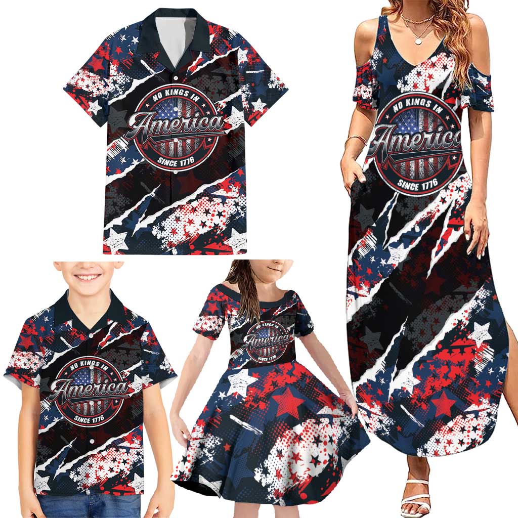 No Kings In America Since 1776 Family Matching Summer Maxi Dress and Hawaiian Shirt Grunge Style - Wonder Print Shop