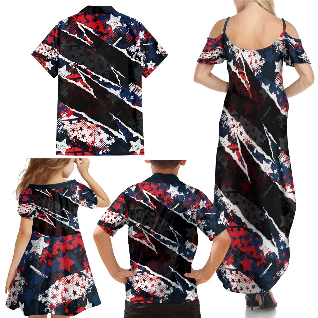 No Kings In America Since 1776 Family Matching Summer Maxi Dress and Hawaiian Shirt Grunge Style - Wonder Print Shop