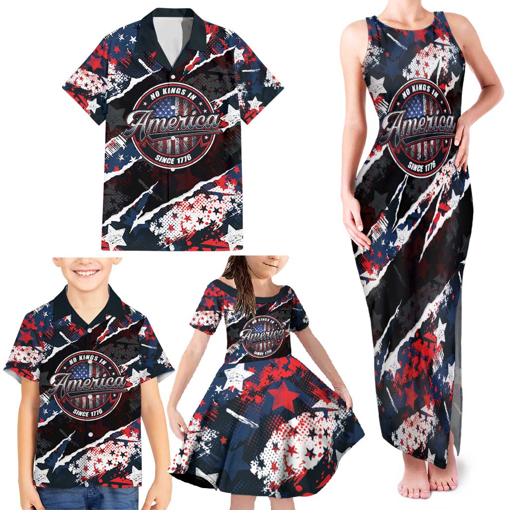 No Kings In America Since 1776 Family Matching Tank Maxi Dress and Hawaiian Shirt Grunge Style - Wonder Print Shop