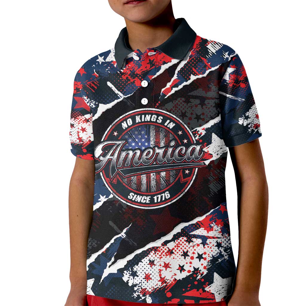No Kings In America Since 1776 Kid Polo Shirt Grunge Style - Wonder Print Shop