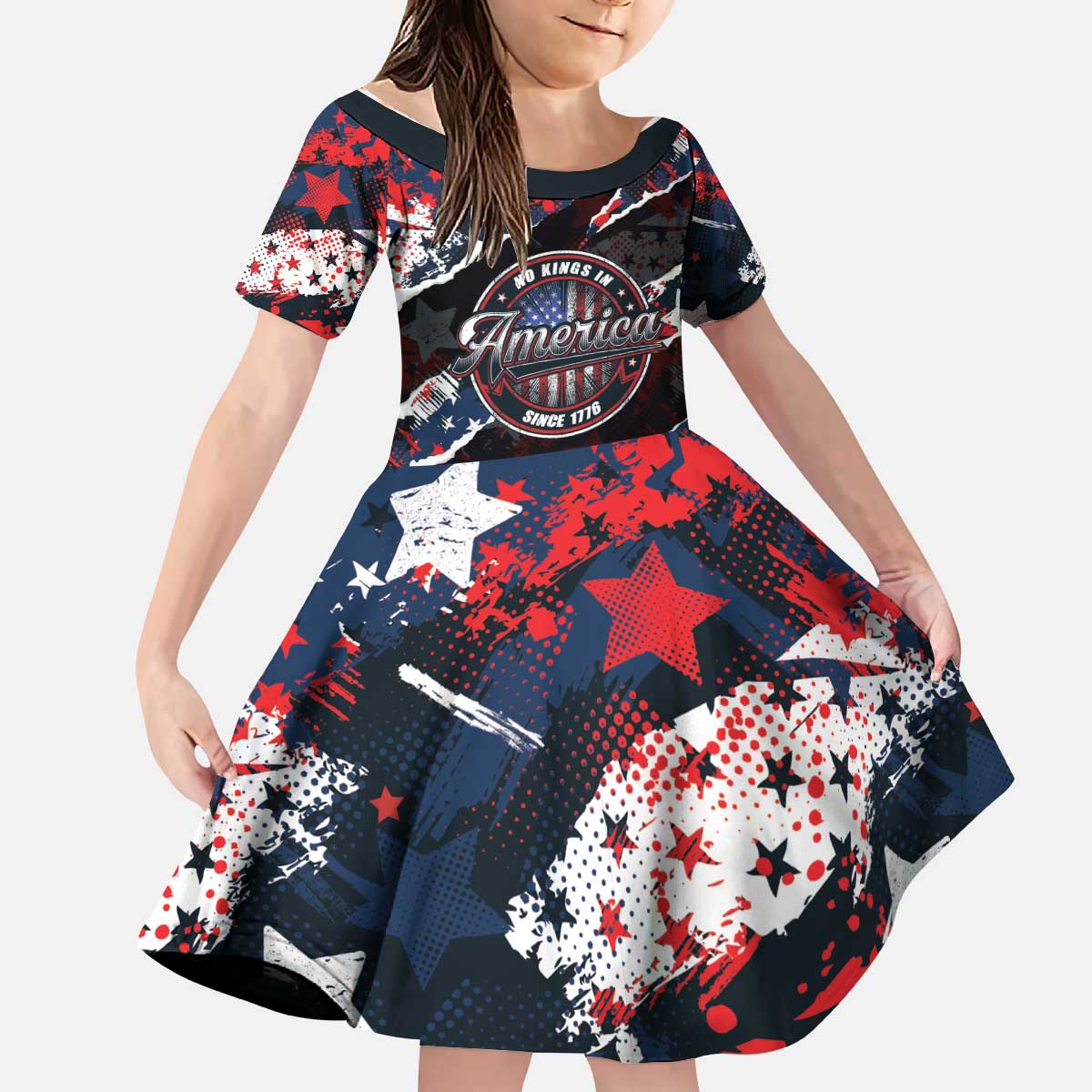 No Kings In America Since 1776 Kid Short Sleeve Dress Grunge Style - Wonder Print Shop