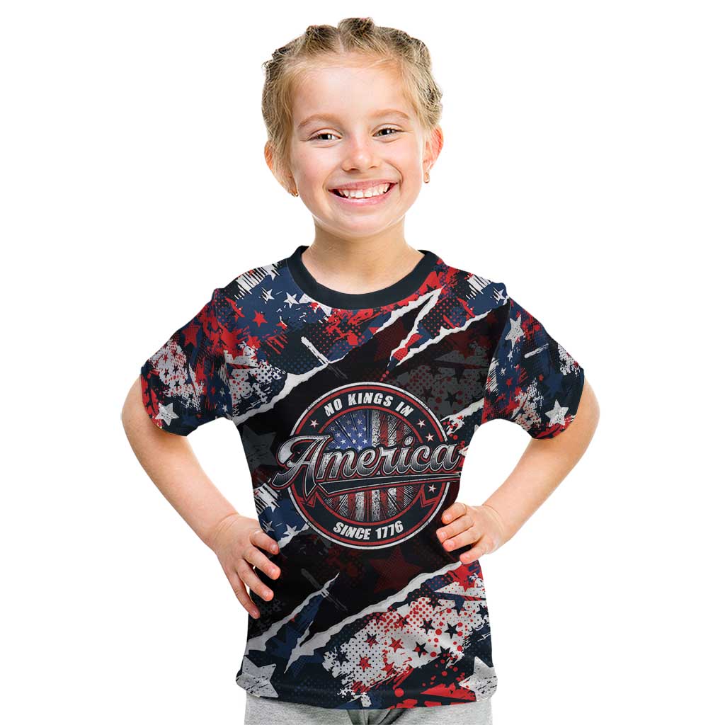 No Kings In America Since 1776 Kid T Shirt Grunge Style - Wonder Print Shop