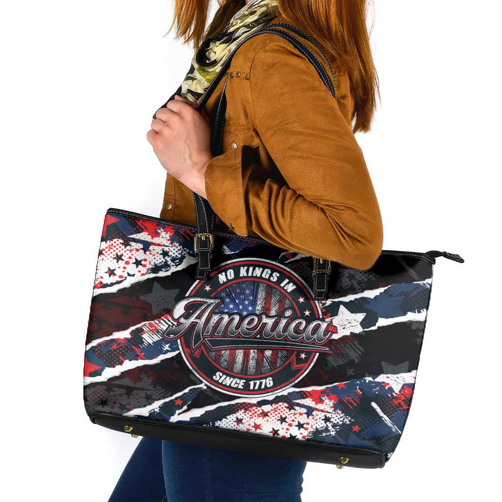 No Kings In America Since 1776 Leather Tote Bag Grunge Style - Wonder Print Shop