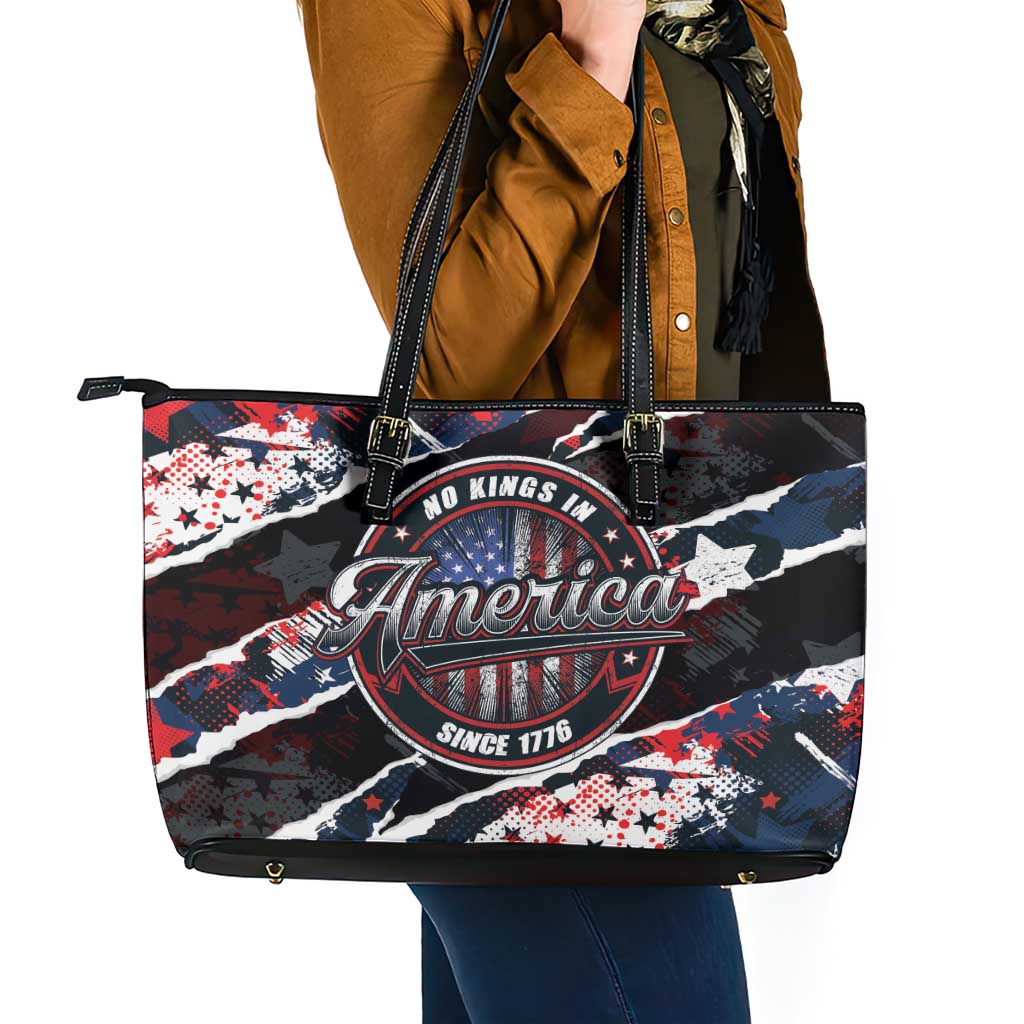 No Kings In America Since 1776 Leather Tote Bag Grunge Style - Wonder Print Shop