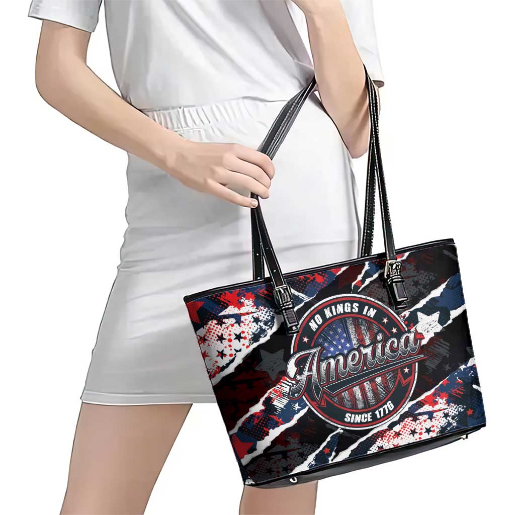 No Kings In America Since 1776 Leather Tote Bag Grunge Style - Wonder Print Shop