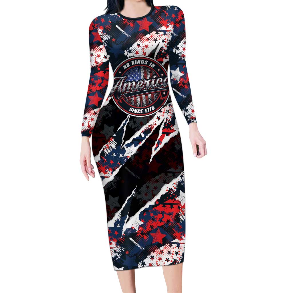No Kings In America Since 1776 Long Sleeve Bodycon Dress Grunge Style - Wonder Print Shop