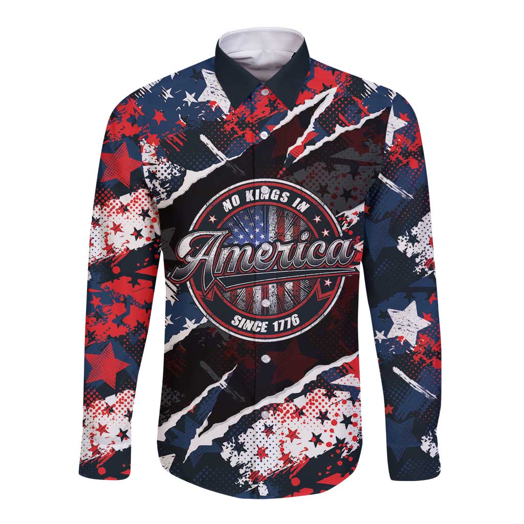 No Kings In America Since 1776 Long Sleeve Button Shirt Grunge Style - Wonder Print Shop
