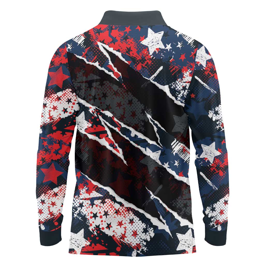 No Kings In America Since 1776 Long Sleeve Polo Shirt Grunge Style - Wonder Print Shop