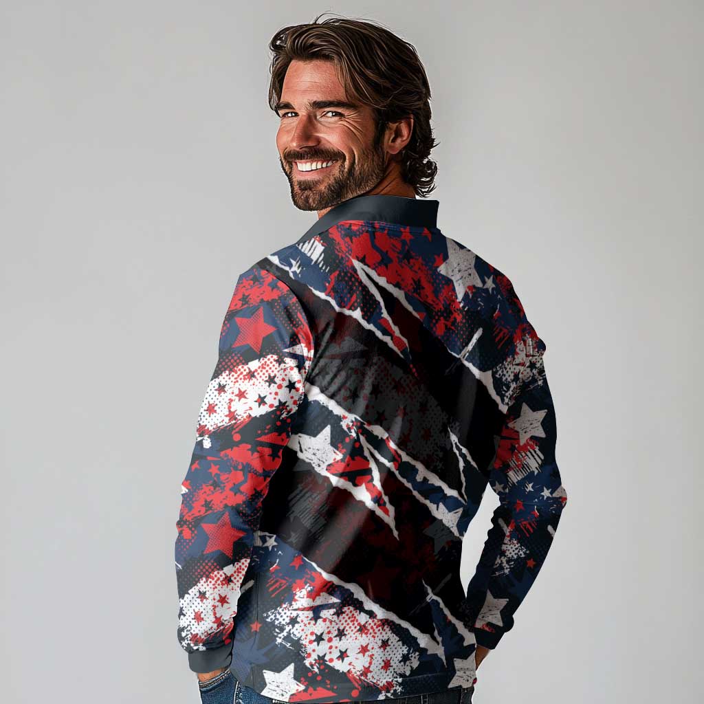 No Kings In America Since 1776 Long Sleeve Polo Shirt Grunge Style - Wonder Print Shop