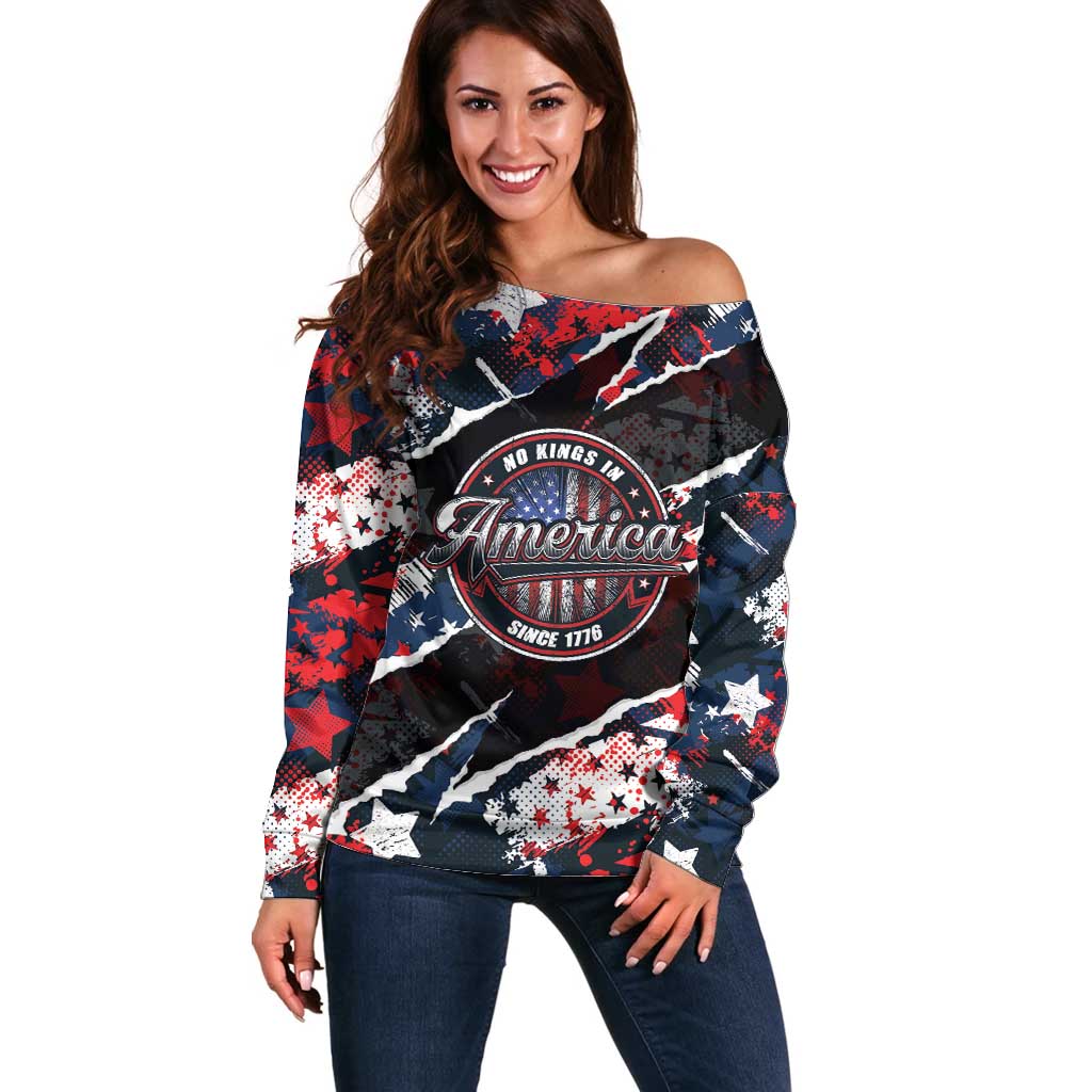 No Kings In America Since 1776 Off Shoulder Sweater Grunge Style - Wonder Print Shop