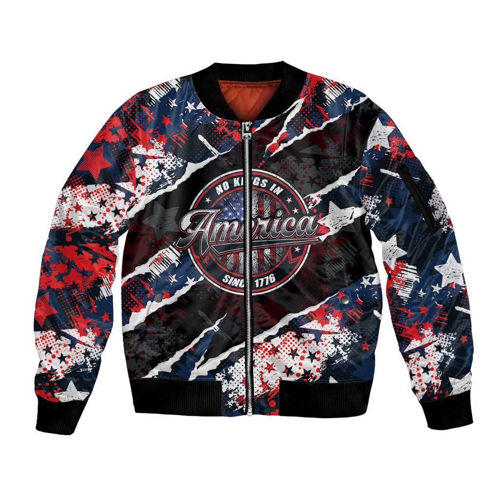No Kings In America Since 1776 Sleeve Zip Bomber Jacket Grunge Style - Wonder Print Shop