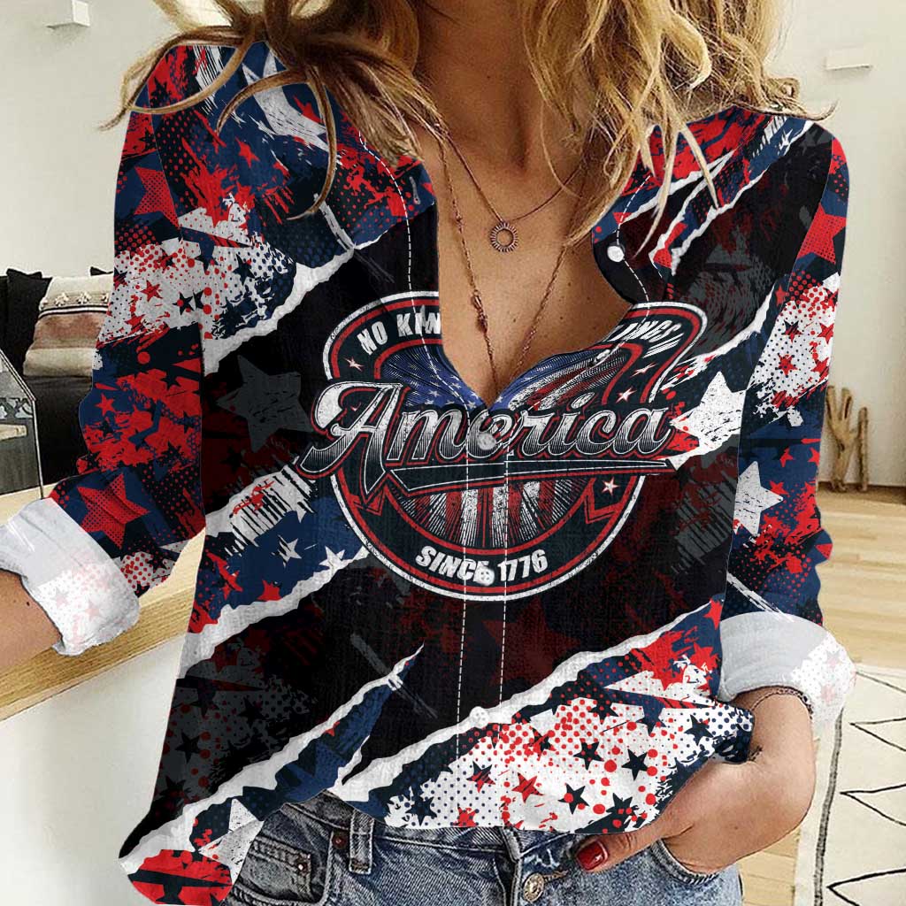 No Kings In America Since 1776 Women Casual Shirt Grunge Style - Wonder Print Shop