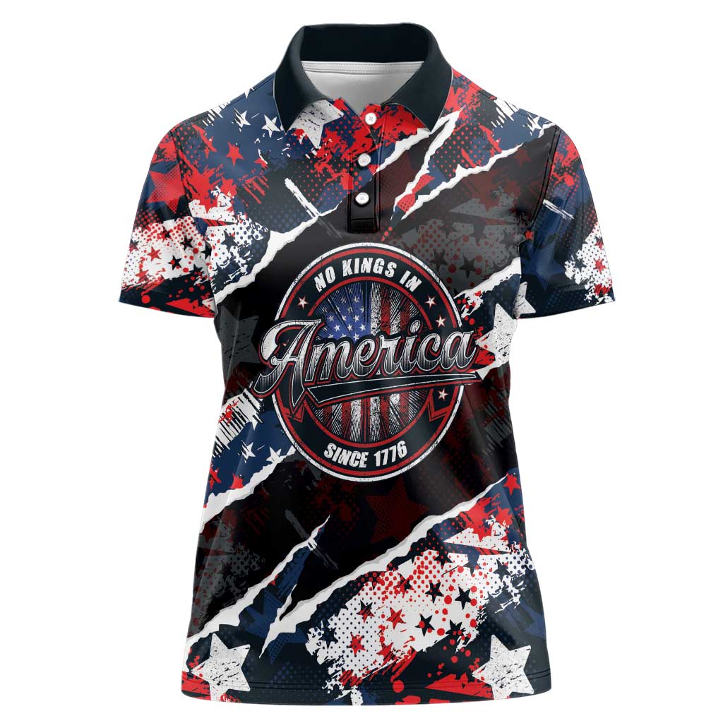 No Kings In America Since 1776 Women Polo Shirt Grunge Style - Wonder Print Shop