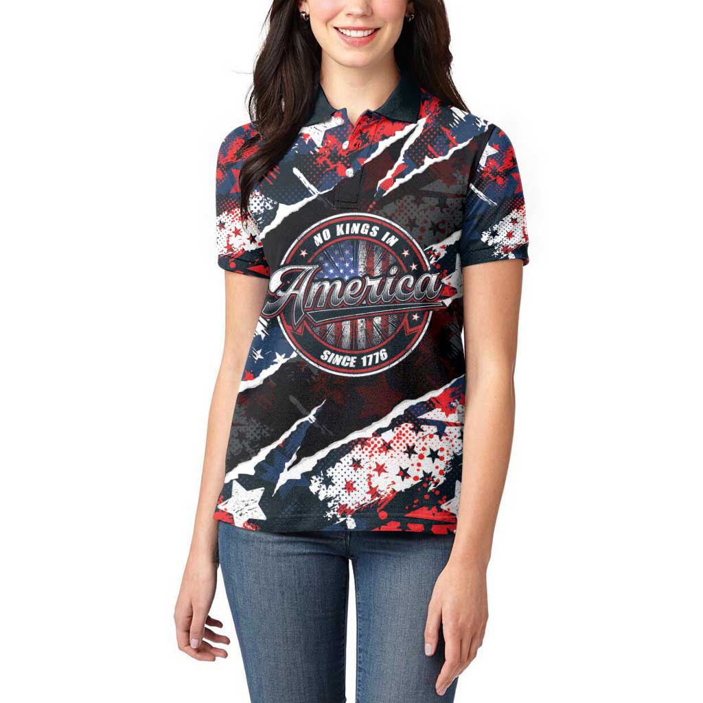 No Kings In America Since 1776 Women Polo Shirt Grunge Style - Wonder Print Shop