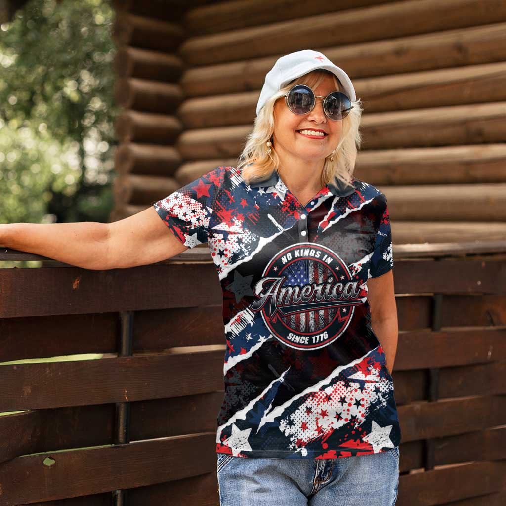 No Kings In America Since 1776 Women Polo Shirt Grunge Style - Wonder Print Shop