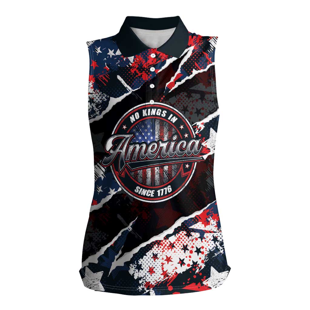 No Kings In America Since 1776 Women Sleeveless Polo Shirt Grunge Style - Wonder Print Shop