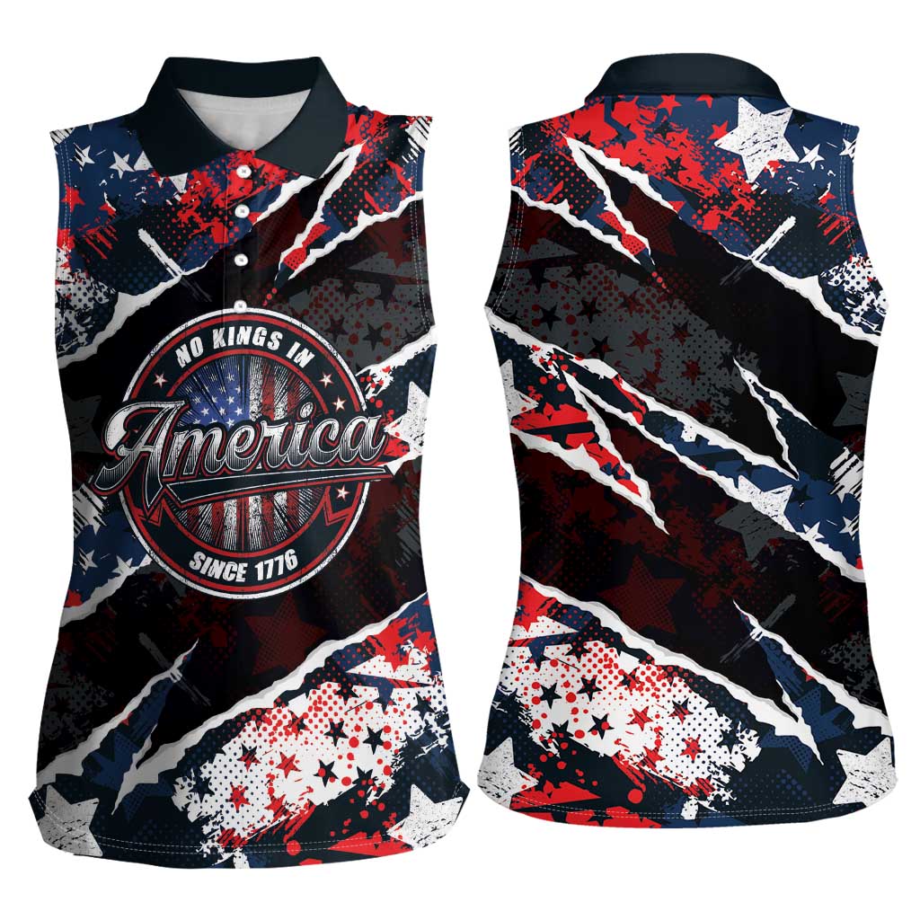 No Kings In America Since 1776 Women Sleeveless Polo Shirt Grunge Style - Wonder Print Shop