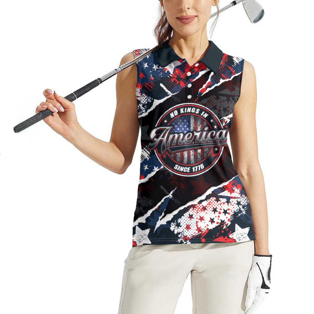 No Kings In America Since 1776 Women Sleeveless Polo Shirt Grunge Style - Wonder Print Shop