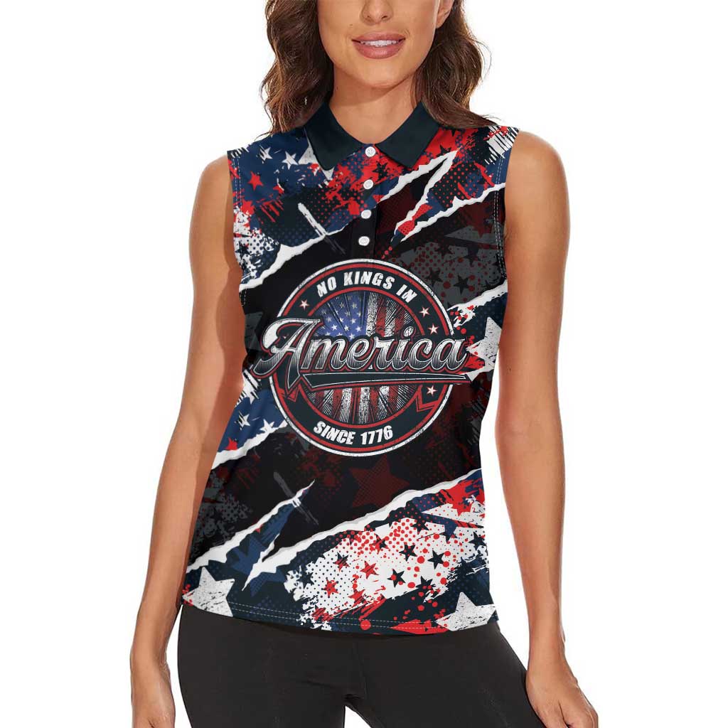 No Kings In America Since 1776 Women Sleeveless Polo Shirt Grunge Style - Wonder Print Shop