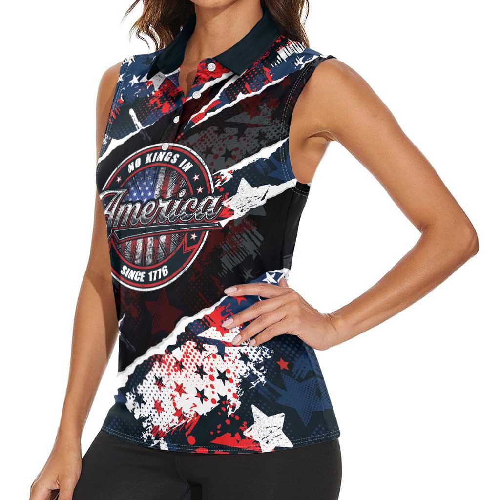 No Kings In America Since 1776 Women Sleeveless Polo Shirt Grunge Style - Wonder Print Shop