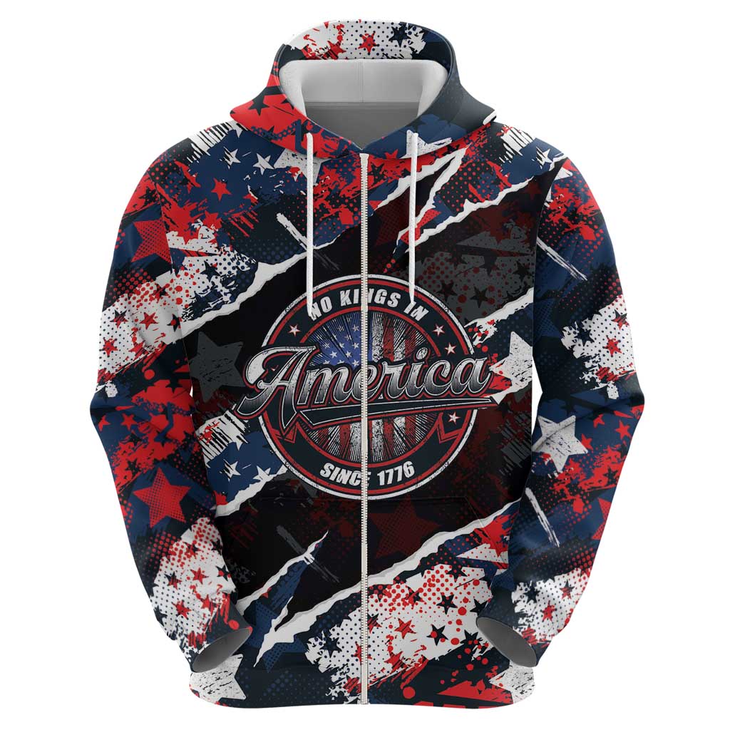 No Kings In America Since 1776 Zip Hoodie Grunge Style - Wonder Print Shop