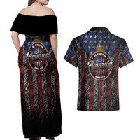 No Kings In America Since 1777 Couples Matching Off Shoulder Maxi Dress and Hawaiian Shirt Retro Vibe - Wonder Print Shop