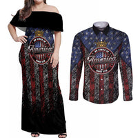 No Kings In America Since 1777 Couples Matching Off Shoulder Maxi Dress and Long Sleeve Button Shirt Retro Vibe - Wonder Print Shop