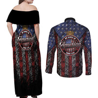 No Kings In America Since 1777 Couples Matching Off Shoulder Maxi Dress and Long Sleeve Button Shirt Retro Vibe - Wonder Print Shop