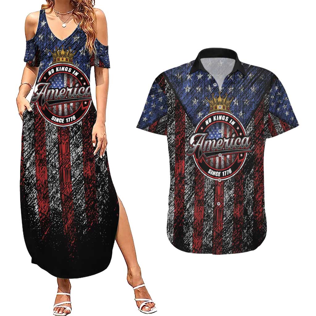No Kings In America Since 1777 Couples Matching Summer Maxi Dress and Hawaiian Shirt Retro Vibe - Wonder Print Shop
