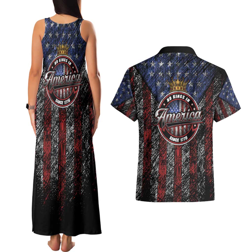 No Kings In America Since 1777 Couples Matching Tank Maxi Dress and Hawaiian Shirt Retro Vibe - Wonder Print Shop