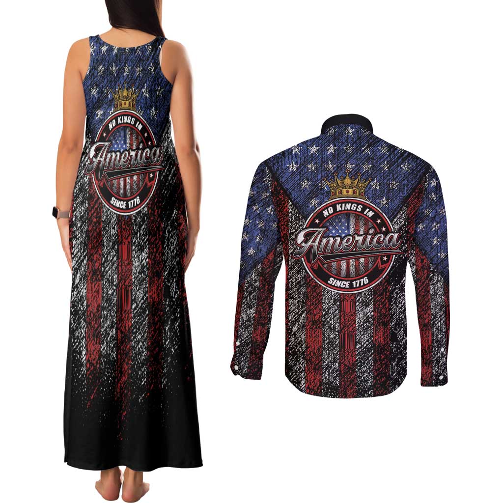 No Kings In America Since 1777 Couples Matching Tank Maxi Dress and Long Sleeve Button Shirt Retro Vibe - Wonder Print Shop