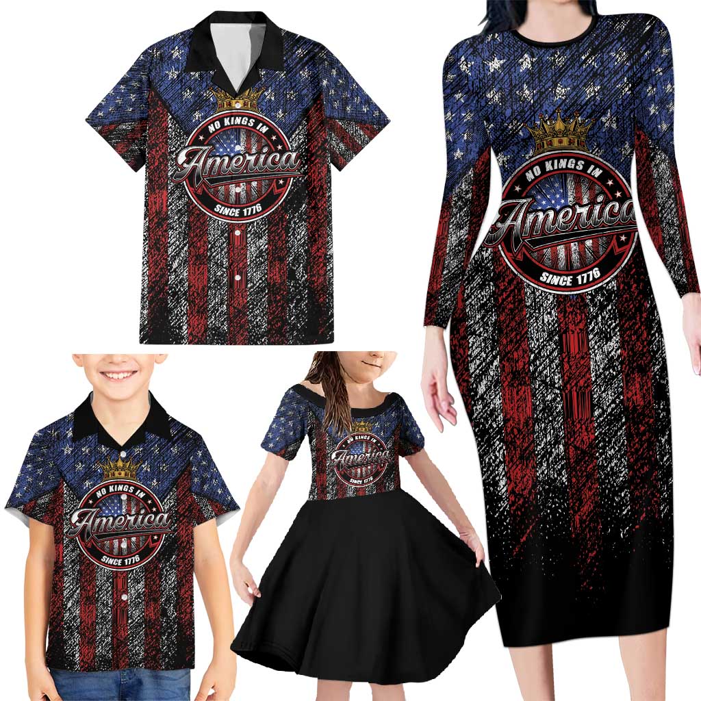 No Kings In America Since 1777 Family Matching Long Sleeve Bodycon Dress and Hawaiian Shirt Retro Vibe - Wonder Print Shop