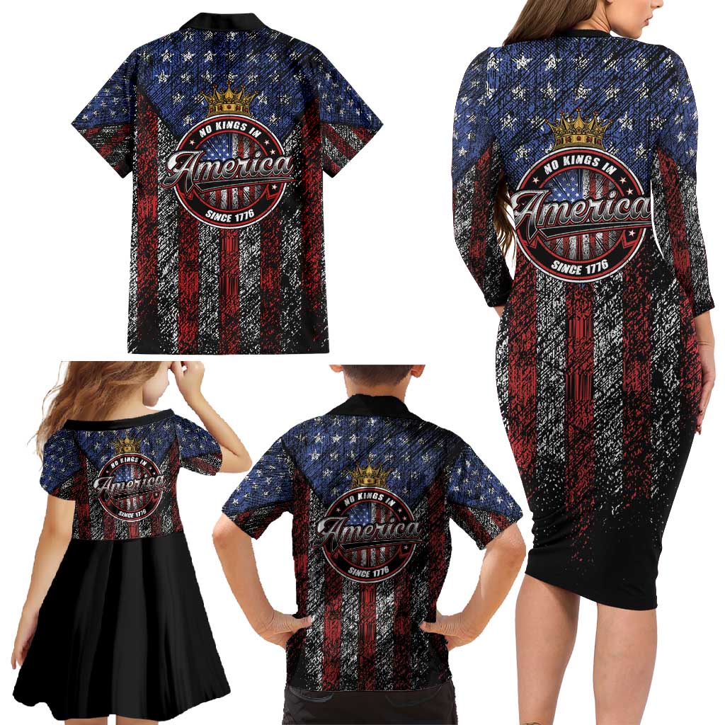 No Kings In America Since 1777 Family Matching Long Sleeve Bodycon Dress and Hawaiian Shirt Retro Vibe - Wonder Print Shop