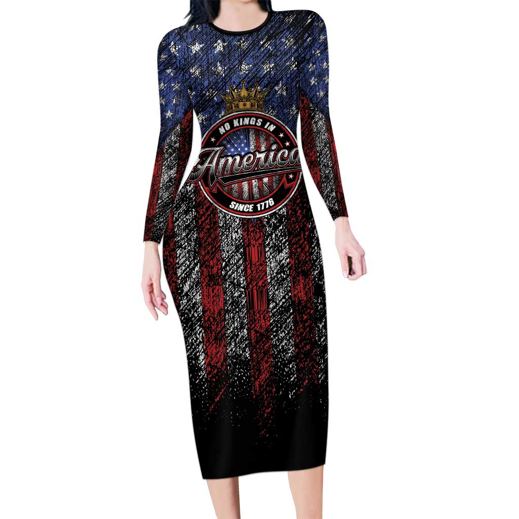 No Kings In America Since 1777 Family Matching Long Sleeve Bodycon Dress and Hawaiian Shirt Retro Vibe - Wonder Print Shop