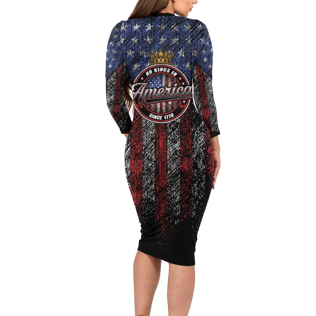 No Kings In America Since 1777 Family Matching Long Sleeve Bodycon Dress and Hawaiian Shirt Retro Vibe - Wonder Print Shop