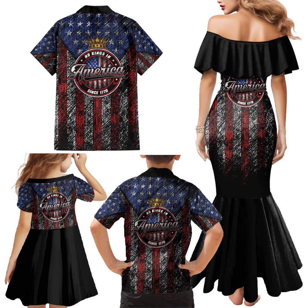 No Kings In America Since 1777 Family Matching Mermaid Dress and Hawaiian Shirt Retro Vibe - Wonder Print Shop